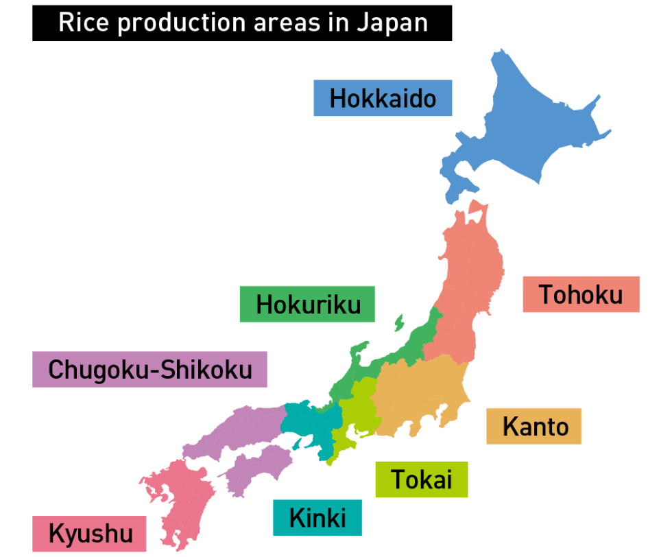 Rice production areas in Japan